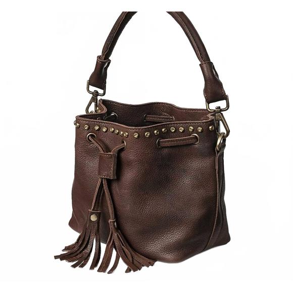 NEW AMERICAN DARLING women's bucket soft leather hobo handbag in brown - Picture 1 of 1